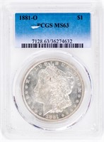 Coin 1881-O  Morgan Silver Dollar PCGS MS63
