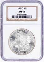 Coin 1881-S  Morgan Silver Dollar NGC MS65