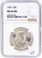 Coin 1955 Franklin Half Dollar NGC MS64 FBL