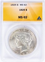 Coin 1925  Peace Silver Dollar ANACS MS62