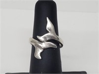 .925 Sterling Silver Dolphin Tail Adj Ring