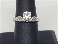 .925 Sterling Silver Clear Stone Ring