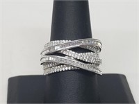 .925 Sterling Silver CZ Wavy Band