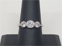 .925 Sterling Silver Crystal Three Stone Ring