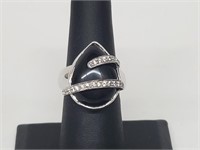 .925 Sterling Silver Onyx/CZ Ring