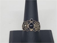 .925 Sterling Silver Onyx/Marcasite Ring