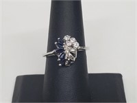 .925 Sterling Silver Sapphire/CZ Ring