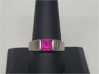 .925 Sterling Silver Pink Stone Ring