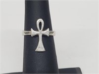 .925 Sterling Silver Ankh Ring