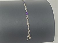 .925 Sterling Silver Amethyst/Diamond Bracelet
