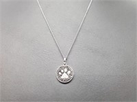.925 Sterl Silver Diamond Paw Pendant & Chain