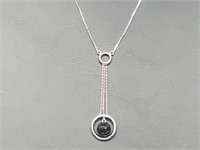 .925 Sterling Silver Black Bead Drop Chain