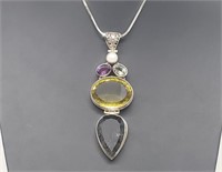 .925 Sterling Silver Multii Gem Pend & Chain