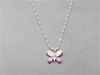 .925 Sterling Silver Pink CZ Butterfly & Chain