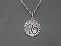 .925 Sterling Silver Sweet 16 Pend & Chain