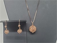 Rose Gold Layered .925 Sterl Necklace & Earrings