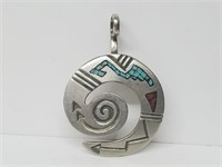 .925 Sterling Silver Signed Turquoise Pendant