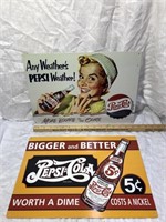 2 Vintage Inspired Pepsi-Cola Metal Signs