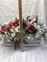 White Wood Basket With Florals