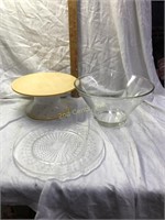 Cake Stand, Glass Bowl And Plate