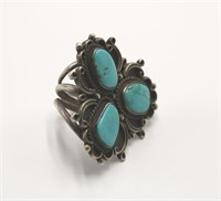 Size 9 Turquoise Clover & Mexican Silver Ring