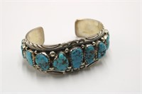 Signed T Sterling & Turquoise Cuff