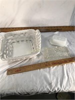 Handwoven Ceramic Basket & 2 Butter Dishes