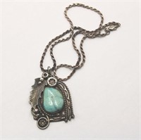 Signed Navajo Turquoise & Sterling Necklace
