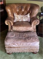 Drexel Leather Button Tufted Chair and Ottoman