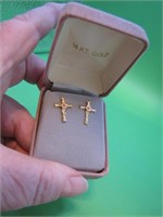 14K Black Hills Gold Cross Pierced  Earrings