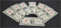 (8) 1928 Red Seal Two Dollar Notes