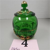 EAPG GREEN GLASS CANDY DISH  7 IN