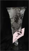 ETCHED GLASS FOOTED VASE 11.5 IN