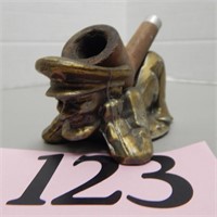 FIGURAL BRASS PIPE HOLDER WITH PIPE 4IN