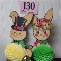PAIR OF VINTAGE PAPER BUNNY EASTER DECOR 12 IN