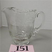 ETCHED GLASS PITCHER 7 IN