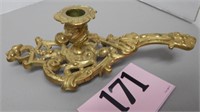 BRASS FOOTED HANDLED CANDLE HOLDER 10 IN