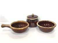 Vintage Hull brown ceramic cookware and container