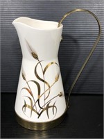 Vintage white & gold toned pitcher w/ brass handle