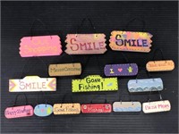 Lot of 15 assorted small wooden hand made signs