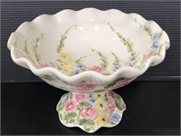 English Garden ceramic floral pedestal bowl
