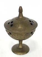 Small engraved brass incense burner - India