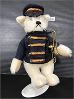 Steiff  dog in band uniform with stand