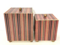 Two striped square containers with gold accents