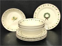 Set of 8 Merry Brite Christmas bowls & plates