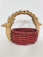 Carved wood deer handled basket