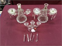 Vintage Glass Candlebra With Prisms + Candleholder