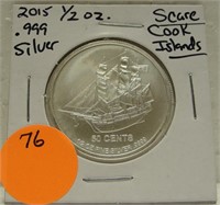 2015 COOK ISLANDS 1/2 OZ. SILVER 50-CENTS COIN