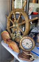 Ship's Wheel, Wood Fish,  Anchor, Clock