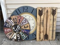 Oversized Decorative Clocks, Arrows on Wood Decor